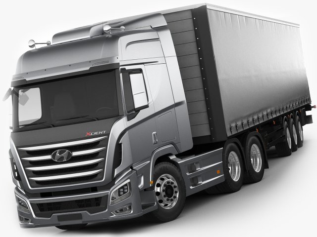 hyundai xcient with trailer Modelo 3D .c4d .max .obj .3ds .fbx .stl .blend 