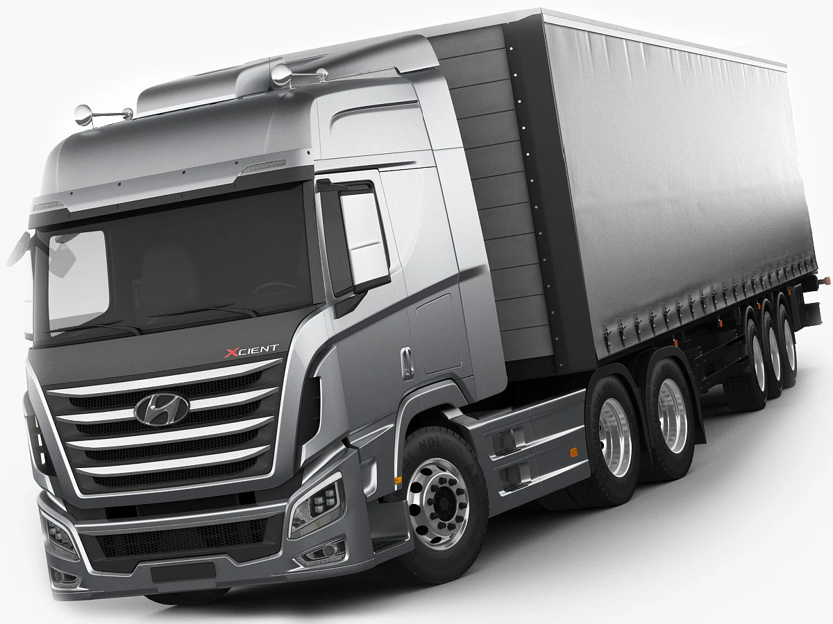 hyundai xcient with trailer 3D Model .c4d .max .obj .3ds .fbx .stl .blend