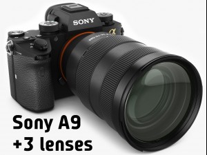sony alpha 9 with three lenses 3D मॉडल