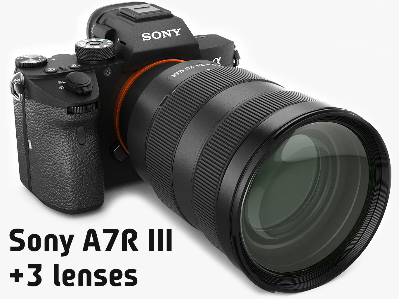 sony alpha 7r iii with three lenses 3D Model .c4d .max .obj .3ds .fbx .stl .blend 