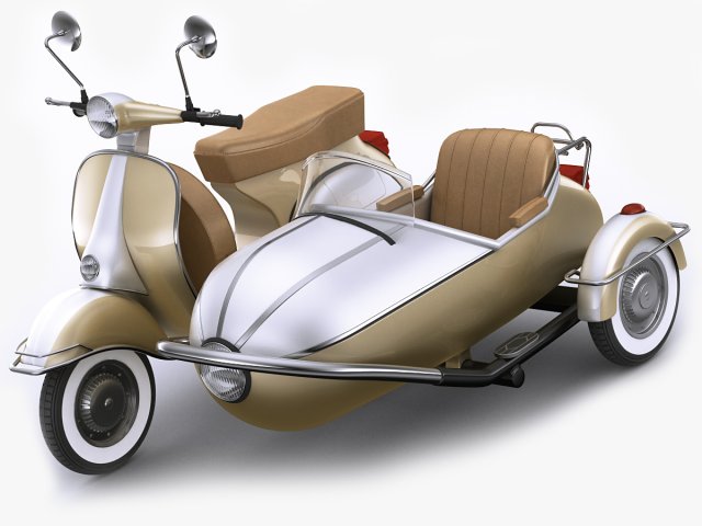 generic retro scooter with sidecar 3D Model .c4d .max .obj .3ds .fbx .lwo .lw .lws