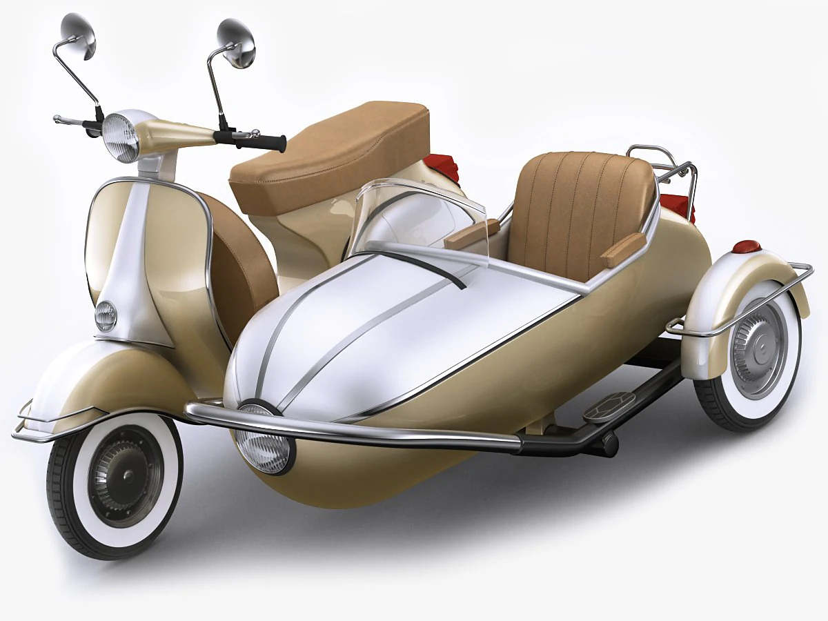 generic retro scooter with sidecar 3D Model .c4d .max .obj .3ds .fbx .stl .blend 