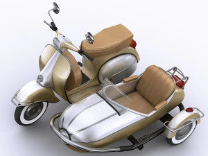 generic retro scooter with sidecar 3D Model