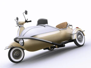 generic retro scooter with sidecar 3D Model