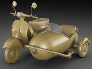 generic retro scooter with sidecar 3D Model