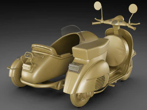 generic retro scooter with sidecar 3D Model