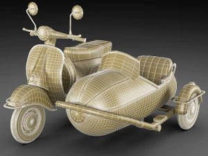 generic retro scooter with sidecar 3D Model