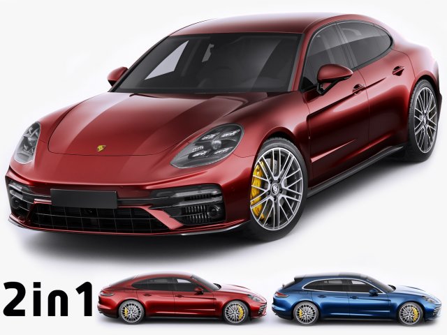 porsche panamera turbo s and sport turismo 2021 3D Model .c4d .max .obj .3ds .fbx .stl .blend 
