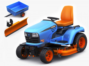 riding lawn mower with trailer and snow blade 3D Models