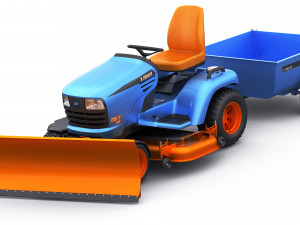 riding lawn mower with trailer and snow blade 3D Model