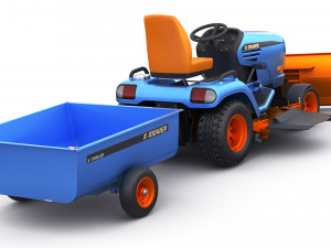 riding lawn mower with trailer and snow blade 3D Model