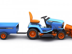 riding lawn mower with trailer and snow blade 3D Model