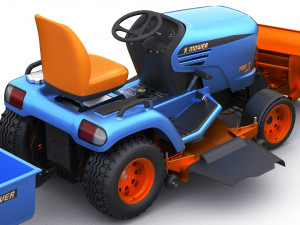 riding lawn mower with trailer and snow blade 3D Model