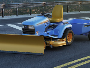 riding lawn mower with trailer and snow blade 3D Model
