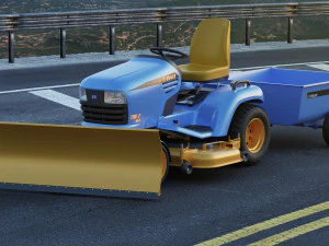 riding lawn mower with trailer and snow blade 3D Model