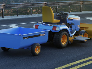 riding lawn mower with trailer and snow blade 3D Model