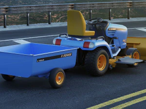 riding lawn mower with trailer and snow blade 3D Model
