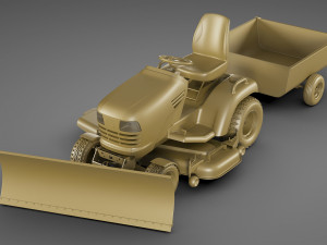 riding lawn mower with trailer and snow blade 3D Model