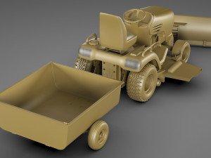 riding lawn mower with trailer and snow blade 3D Model