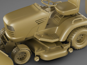 riding lawn mower with trailer and snow blade 3D Model