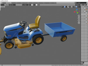 riding lawn mower with trailer and snow blade 3D Model