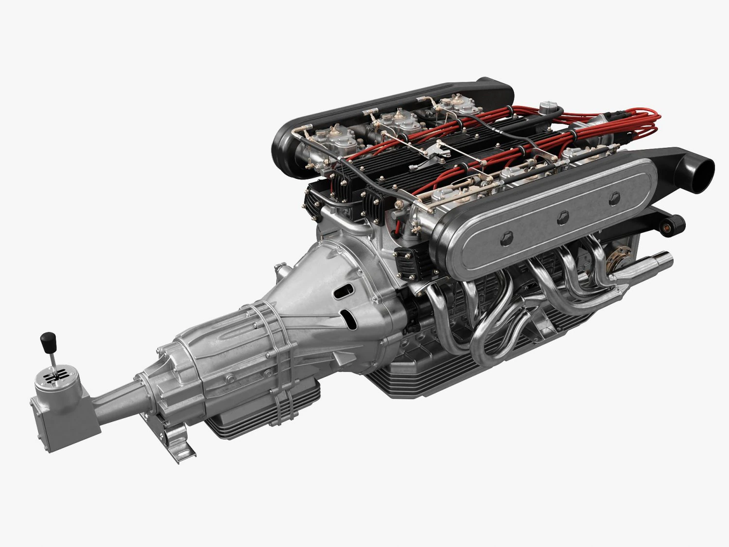 V12 engine with gearbox 3D Model .c4d .max .obj .3ds .fbx .stl .blend 