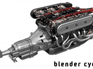 V12 engine with gearbox 3D 模型