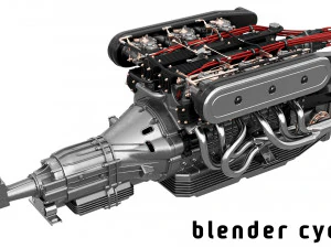 V12 engine with gearbox 3D Model