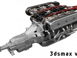 V12 engine with gearbox 3D Model