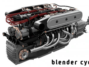 V12 engine with gearbox 3D Model