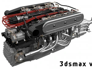 V12 engine with gearbox 3D Model
