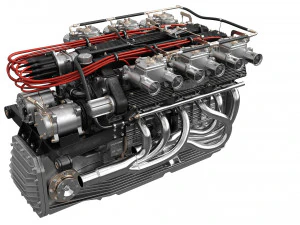 V12 engine with gearbox 3D Model