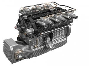 V12 engine with gearbox 3D Model