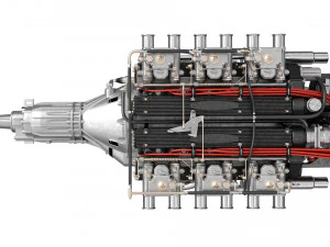 V12 engine with gearbox 3D Model