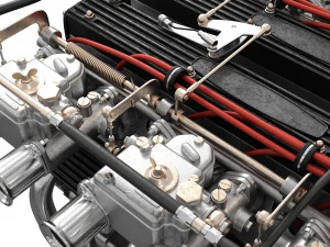 V12 engine with gearbox 3D Model