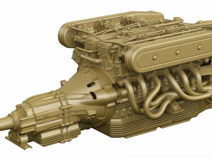 V12 engine with gearbox 3D Model