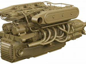 V12 engine with gearbox 3D 模型