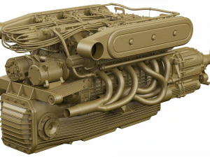 V12 engine with gearbox 3D Model