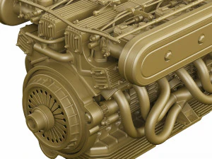 V12 engine with gearbox 3D Model