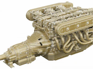 V12 engine with gearbox 3D Model