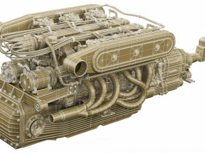 V12 engine with gearbox 3D Model
