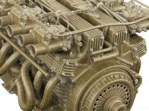 V12 engine with gearbox 3D Model