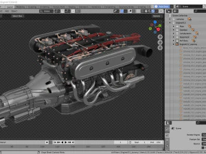 V12 engine with gearbox 3D Model