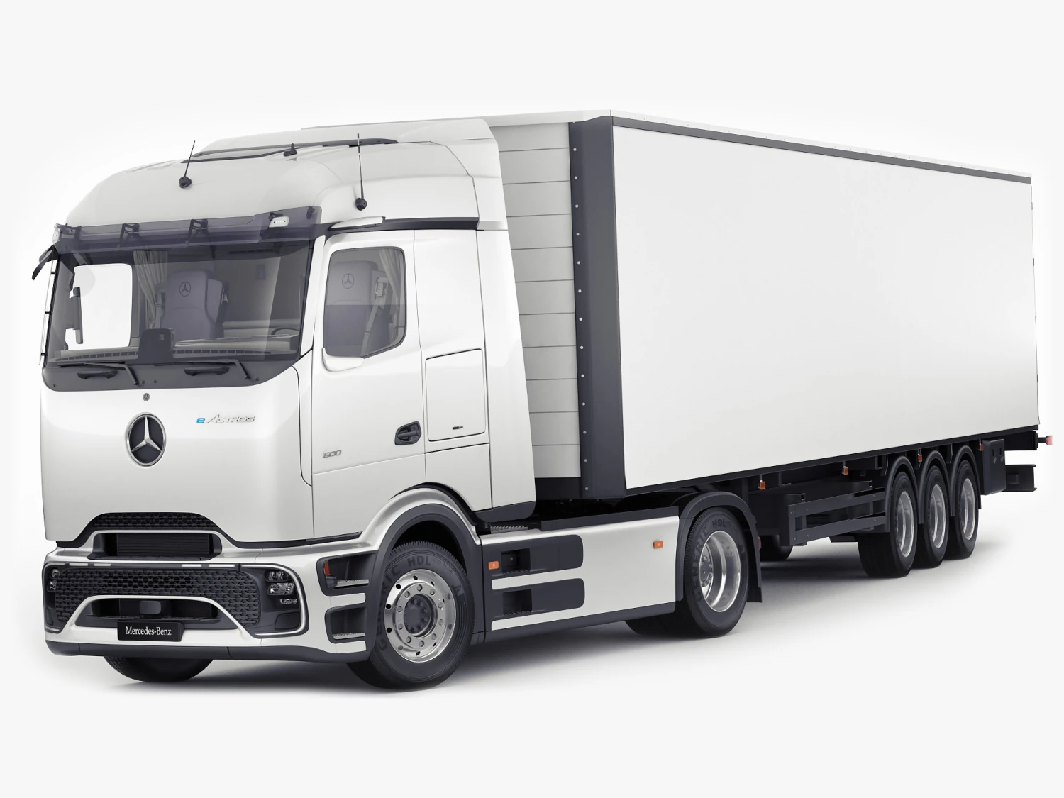 Mercedes eActros 600 with trailer 3D Model .c4d .max .obj .3ds .fbx .stl .blend