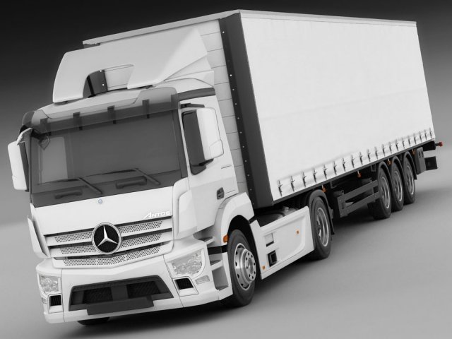 mercedes antos with trailer 3Dモデル .c4d .max .obj .3ds .fbx .stl .blend 
