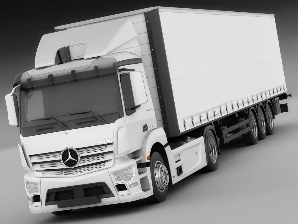 mercedes antos with trailer 3D Model .c4d .max .obj .3ds .fbx .stl .blend