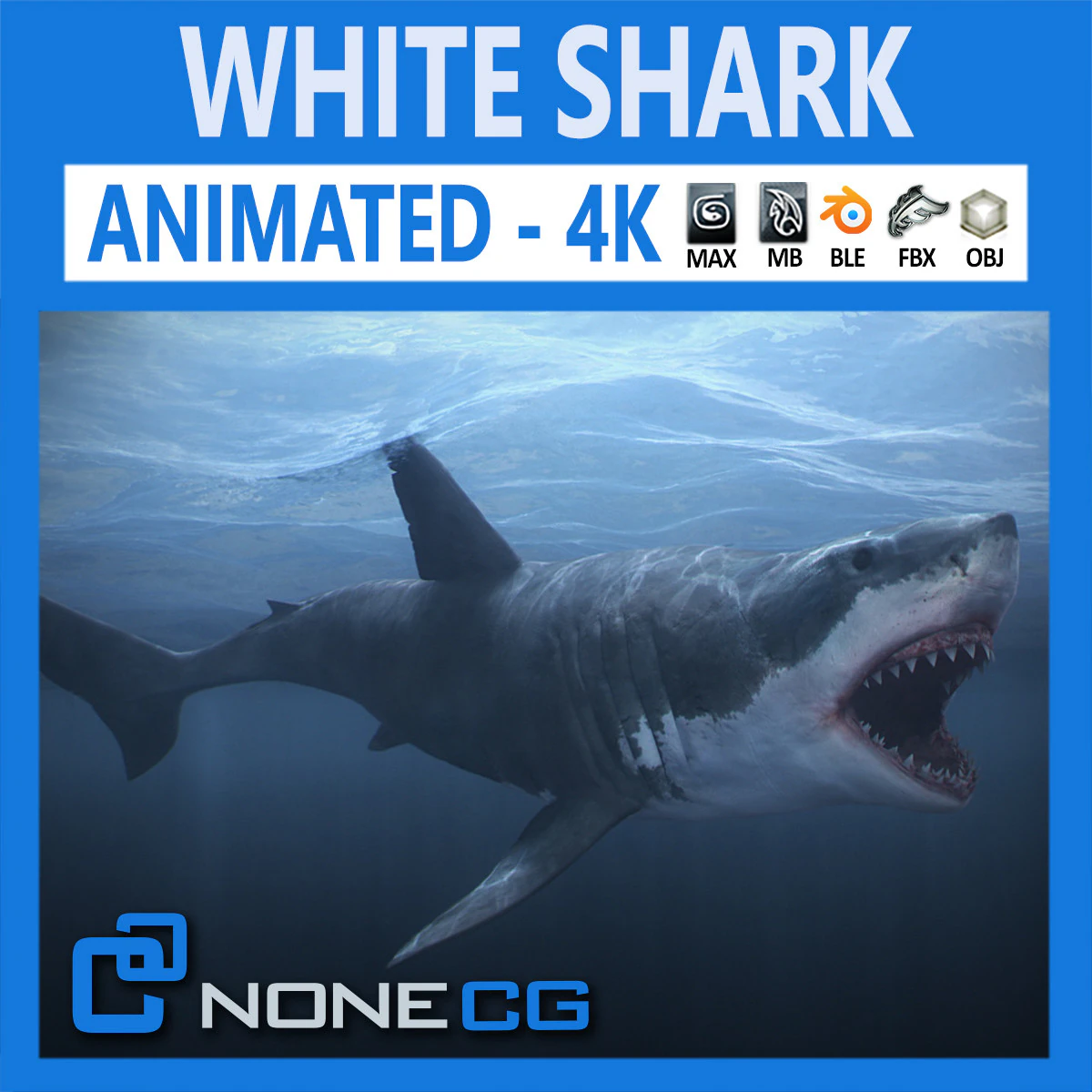 Animated great white shark 3D Model .c4d .max .obj .3ds .fbx .stl .blend