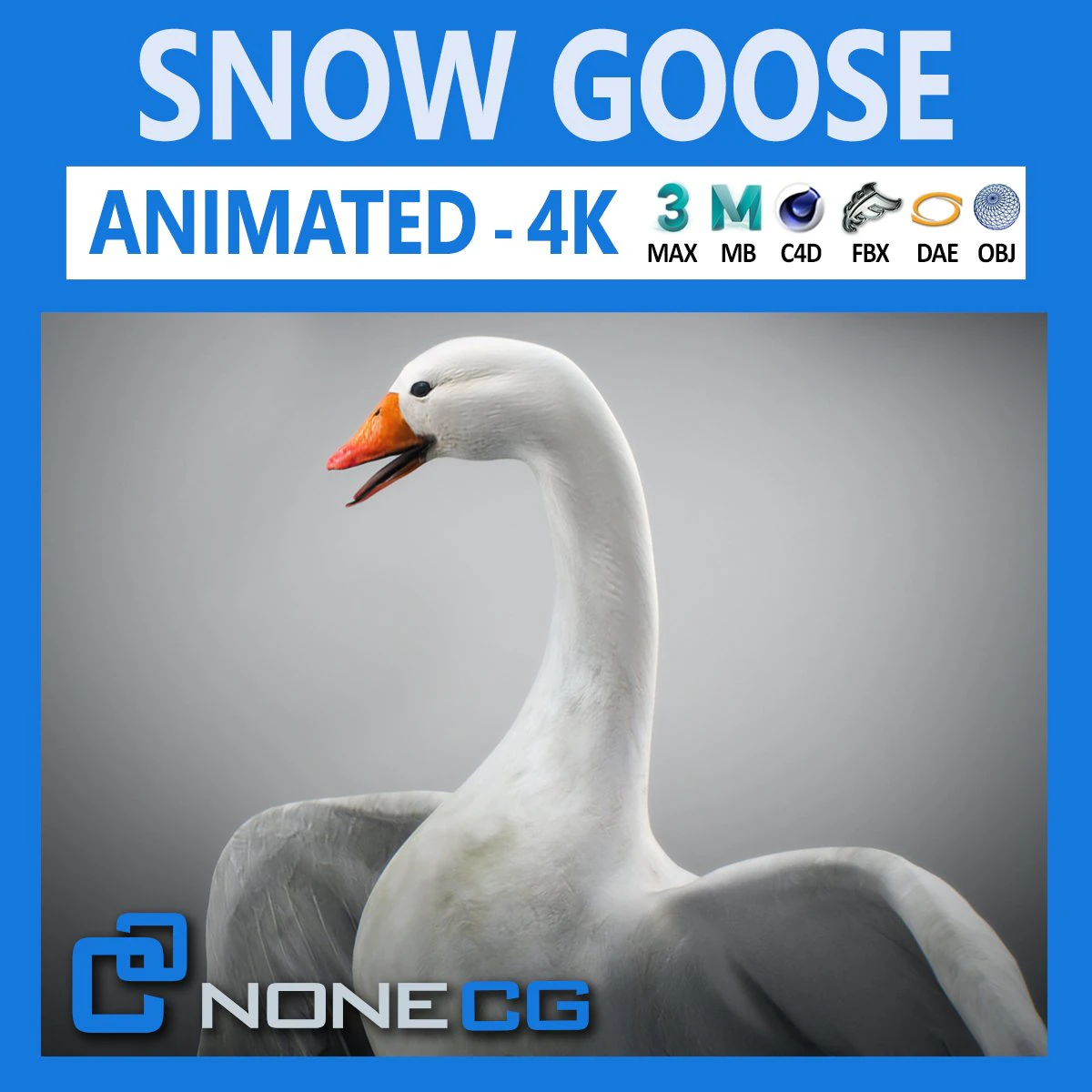 Animated snow goose 3D Model .c4d .max .obj .3ds .fbx .stl .blend 