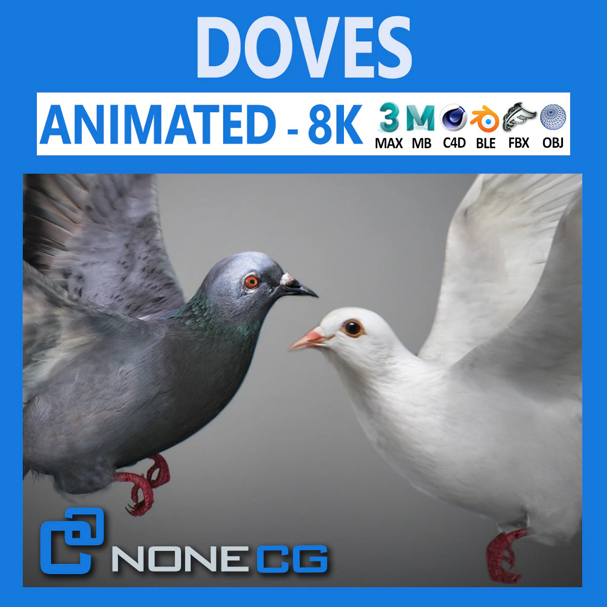 Doves animatetd 3D Model .c4d .max .obj .3ds .fbx .stl .blend 