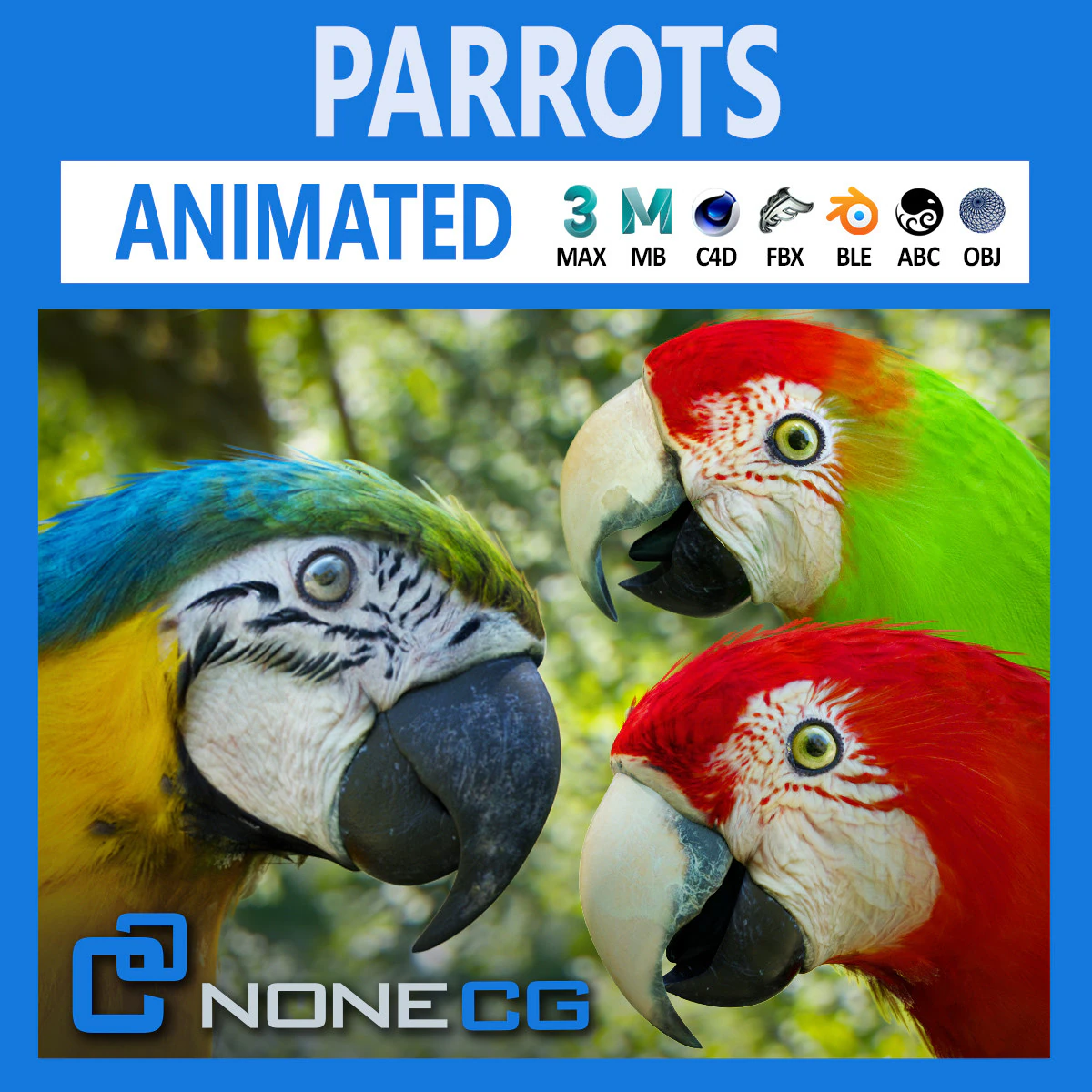 Parrot pack animated 3D Model .c4d .max .obj .3ds .fbx .stl .blend 